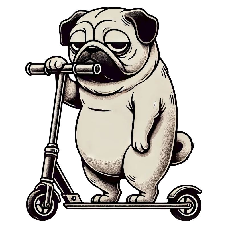 Lustiger Mops Roller Scooter Kickroller Grumpy