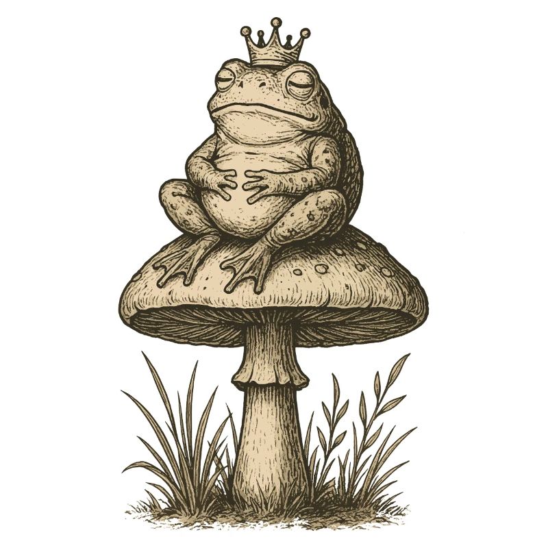 Königlicher Frosch auf Pilzthron
