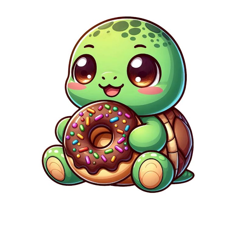 Cute turtle with donut cartoon snacking