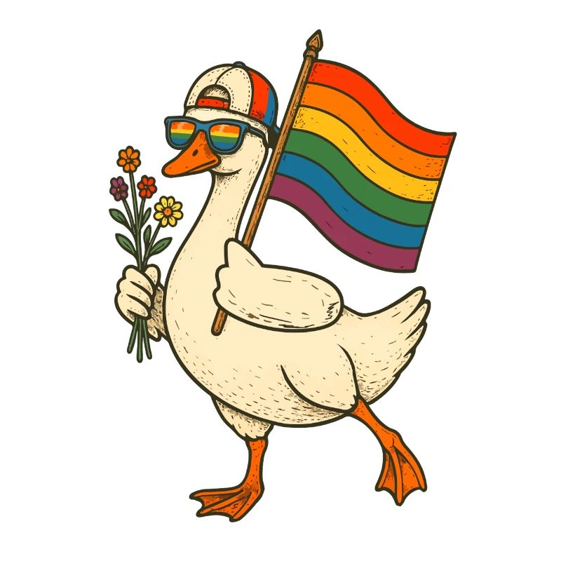 Pride-Ente mit Regenbogenflagge