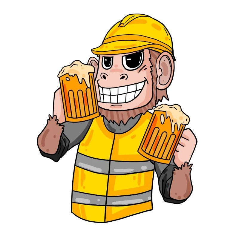 Bauarbeiter Affe mit Bier
