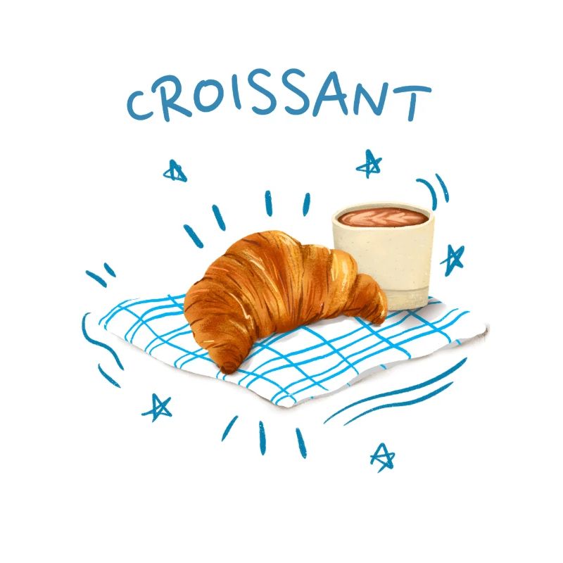 Croissant, Blau, Retro-Design