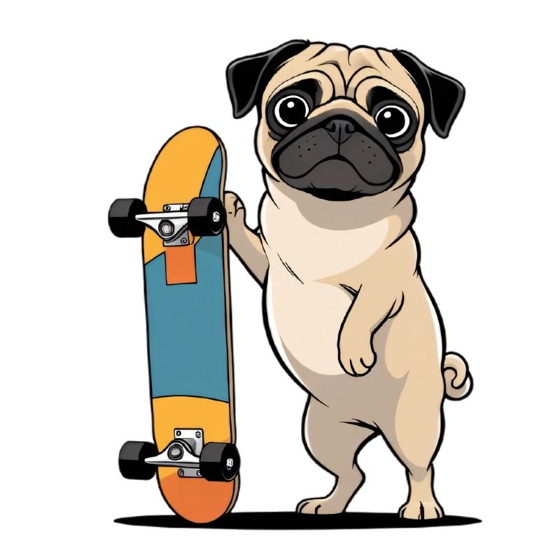 Pug mit Skateboard Illustration