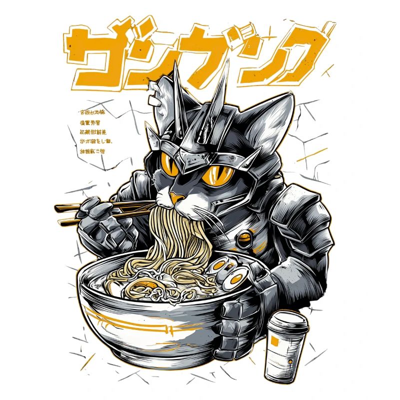 Cyberkatze beim Ramen Essen
