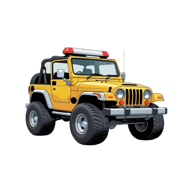 Gelber Geländewagen mit Warnlichtleuchte