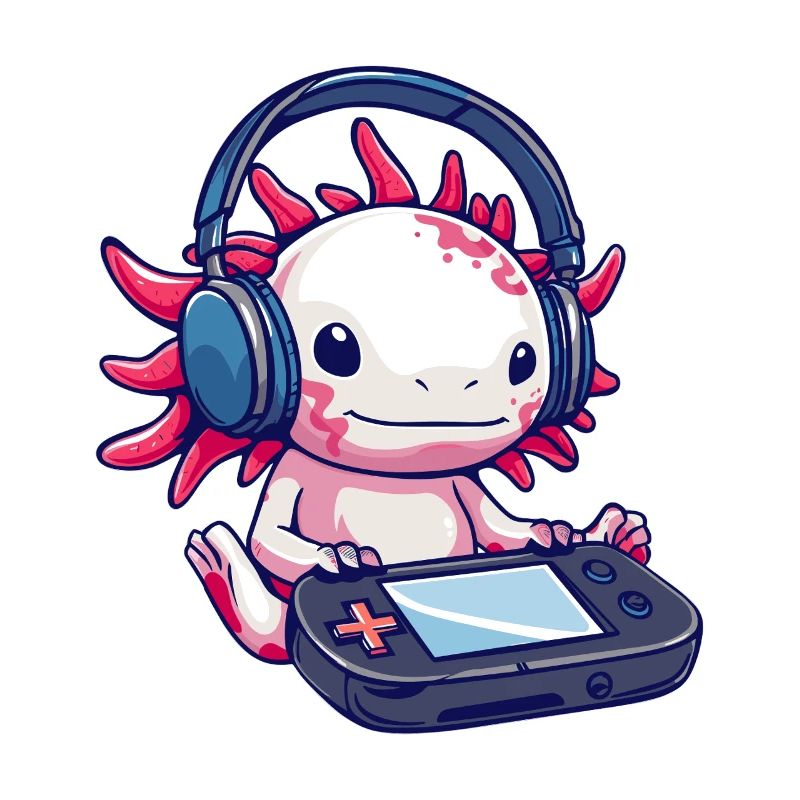 Axolotl mit Kopfhörern und Gaming-Controller