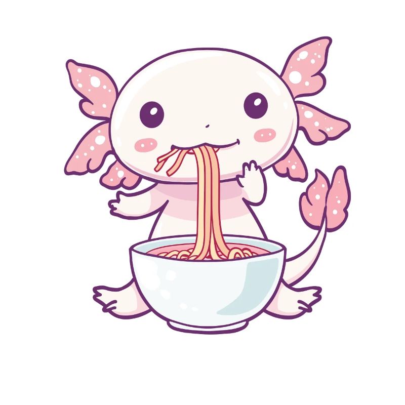 Niedliches Axolotl mit Nudeln