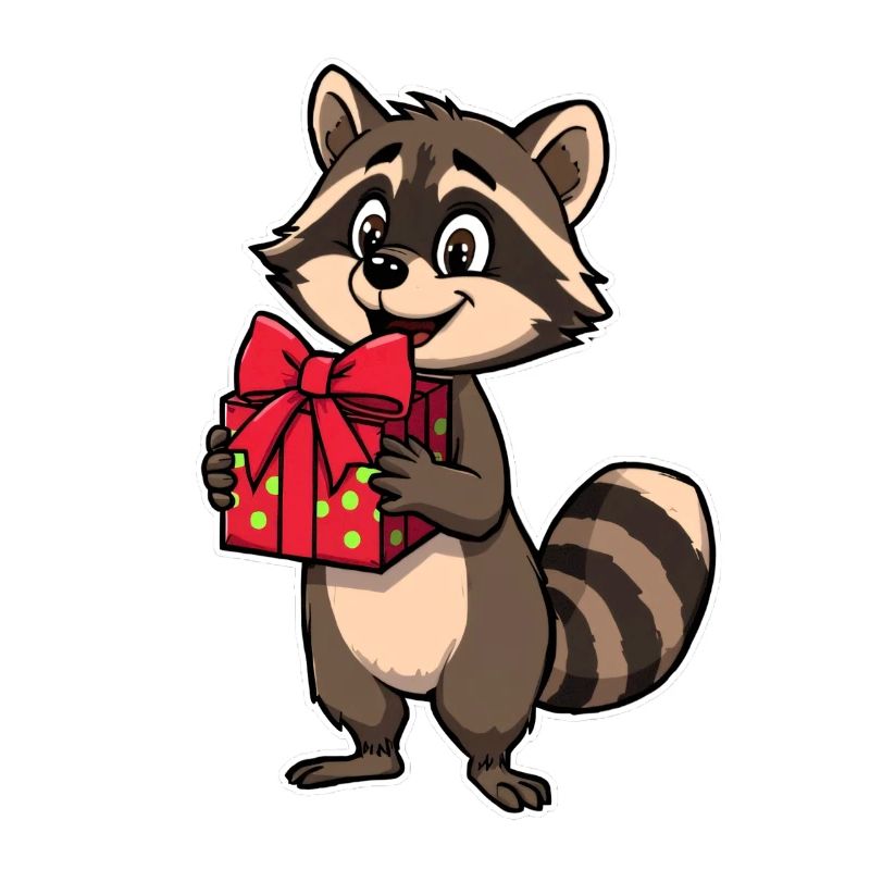 Waschbär mit Geschenkpaket