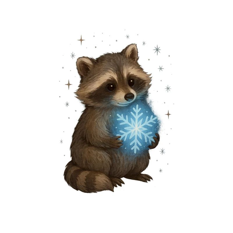Magischer Waschbär mit Schneeflocke