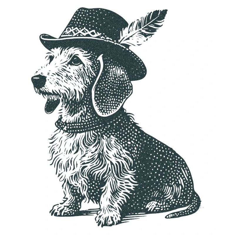 Rauhaar Dackel mit Hut