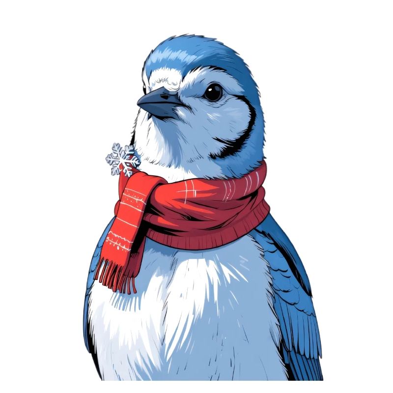 Wintervogel mit rotem Schal