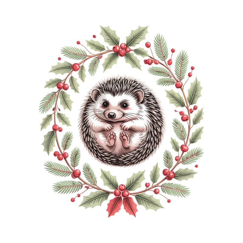 Weihnachtlicher Igel Im Stechpalmenkranz