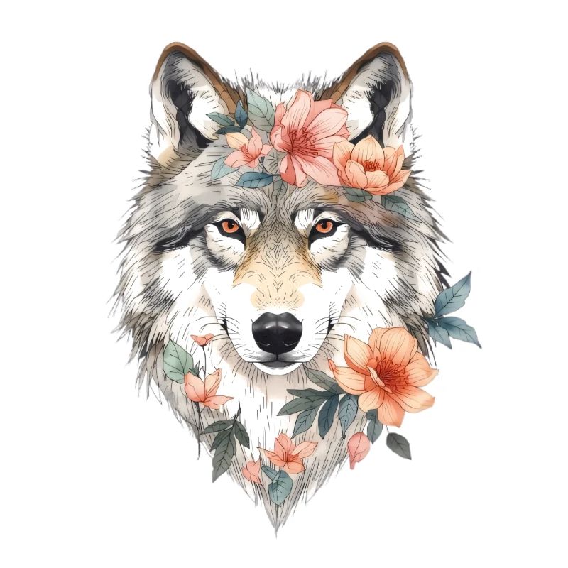 Portrait de loup fleur
