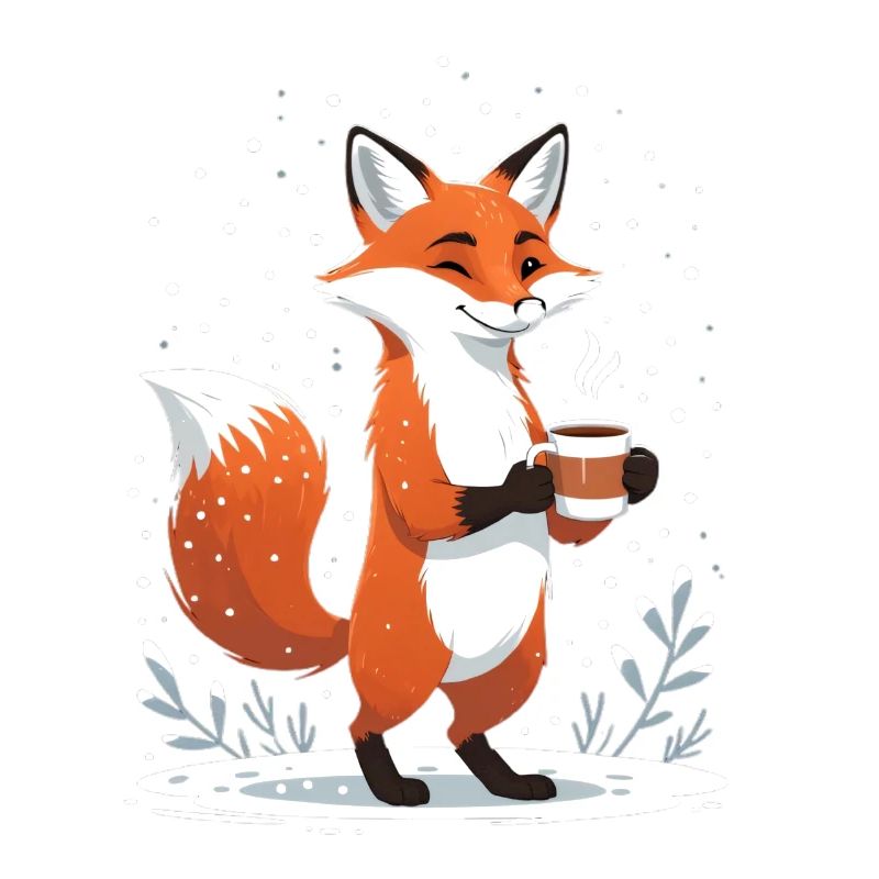 Fox with coffee in winter