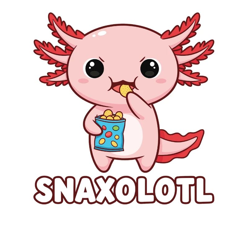 Mignon axolotl rose mangeant des chips
