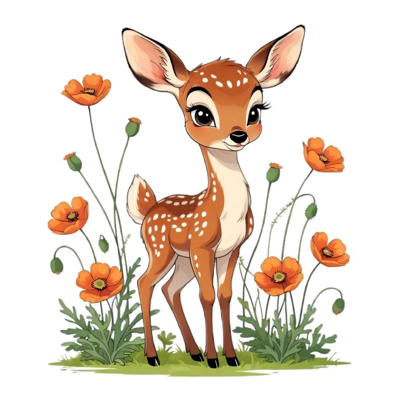 Hirschenfohlen im Mohnfeld