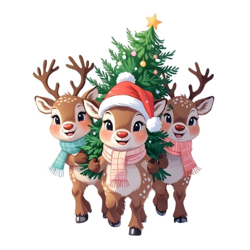 Rentier Trio mit Weihnachtsbaum