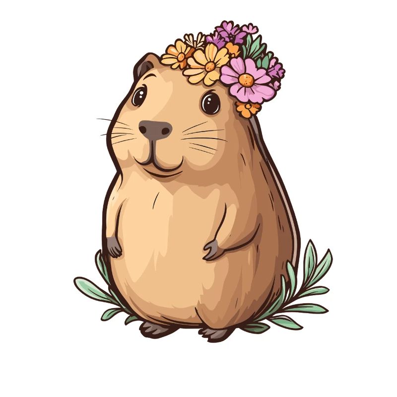 Kapibara mit Blumenkranz