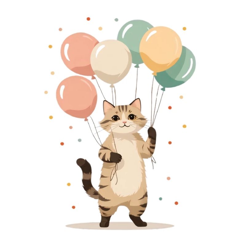 Katze mit bunten Ballons