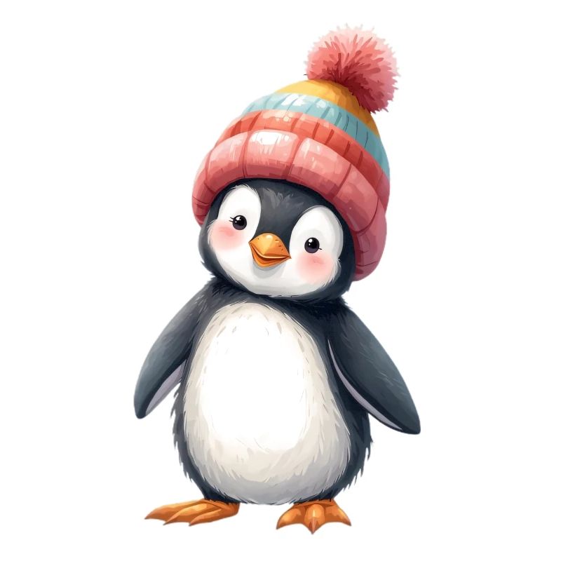 Pinguin mit bunter Wintermütze