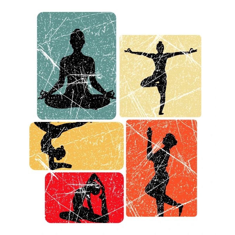 Yoga-Silhouetten in Farbblöcken
