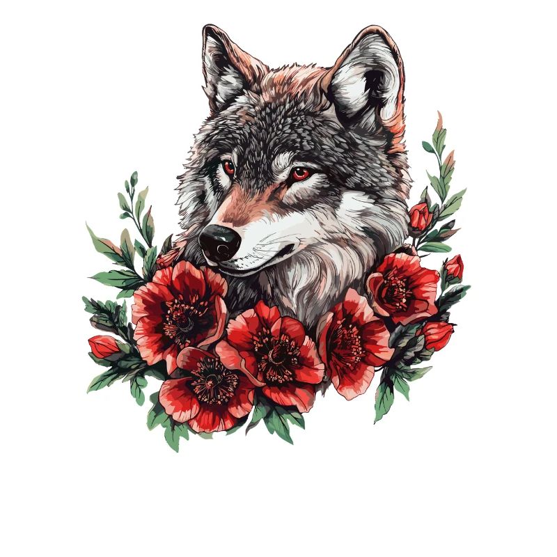 Wolfskopf im Blütenkranz