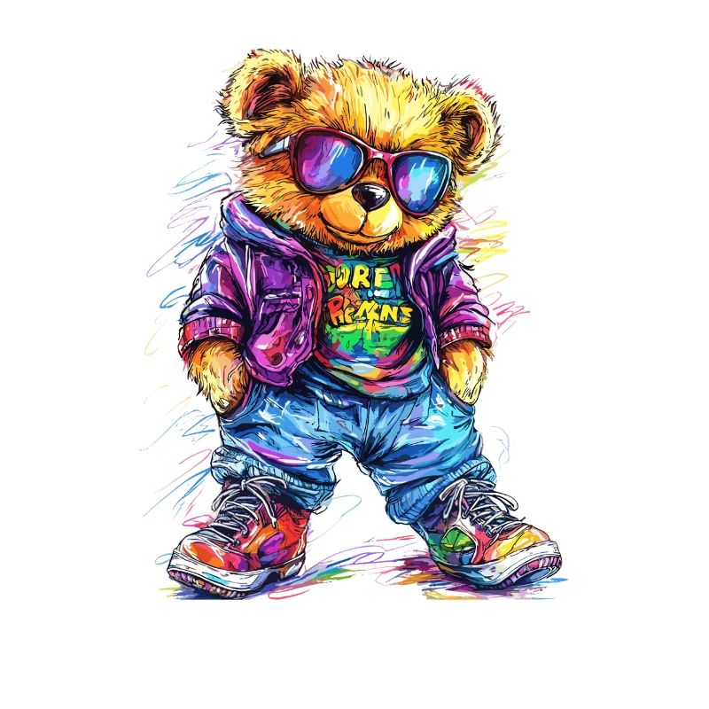 Neonbuntes Bären-Rocker Outfit