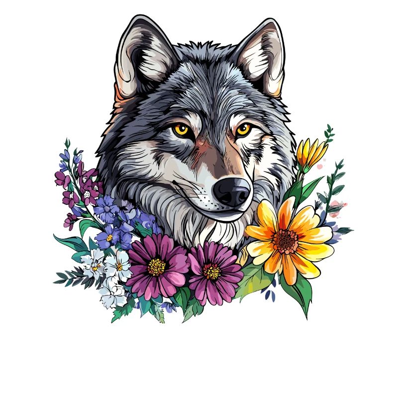 Wolfsfreund im Blumenkranz