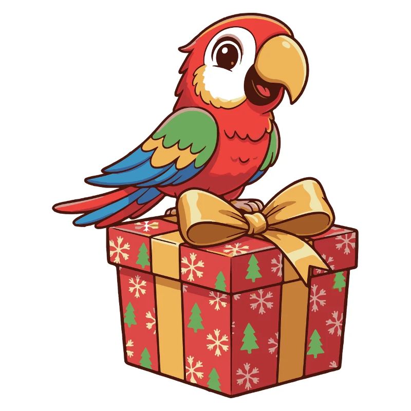 Weihnachtspapagei auf Geschenkbox