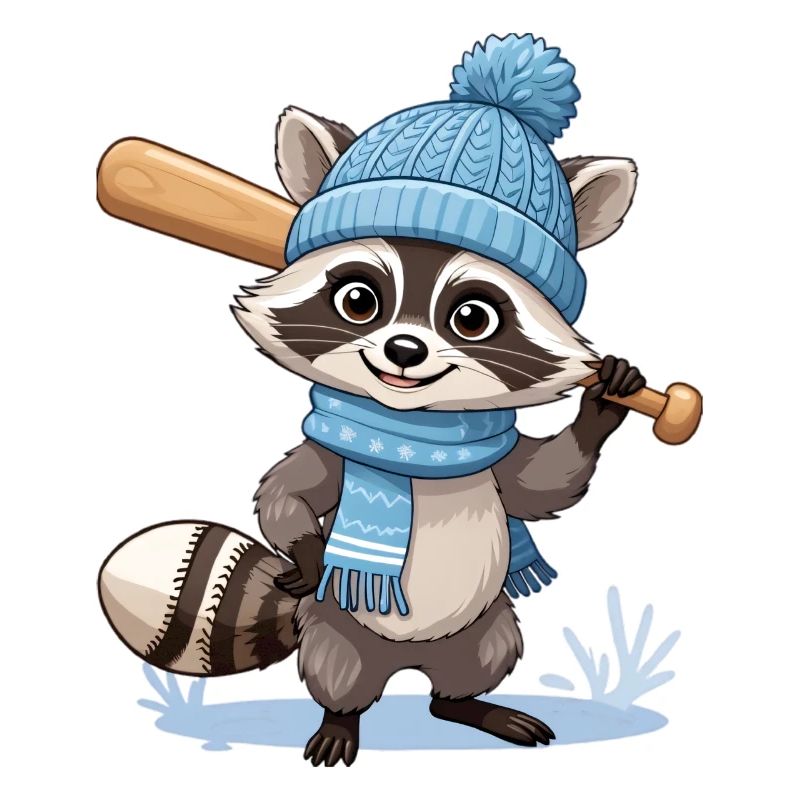 Winterlicher Waschbär mit Baseballschläger
