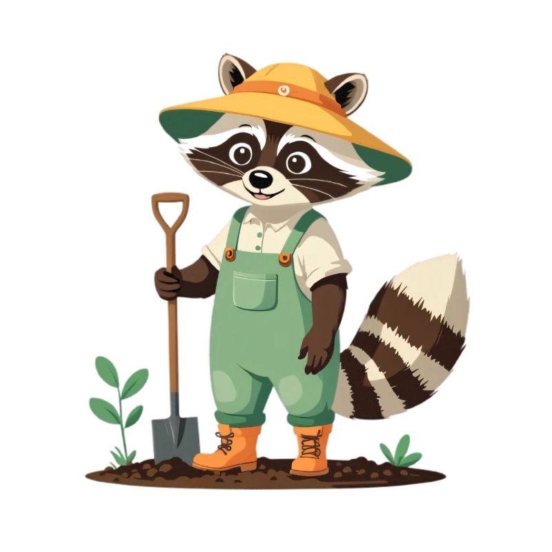Gärtner-Waschbär Illustration Süß