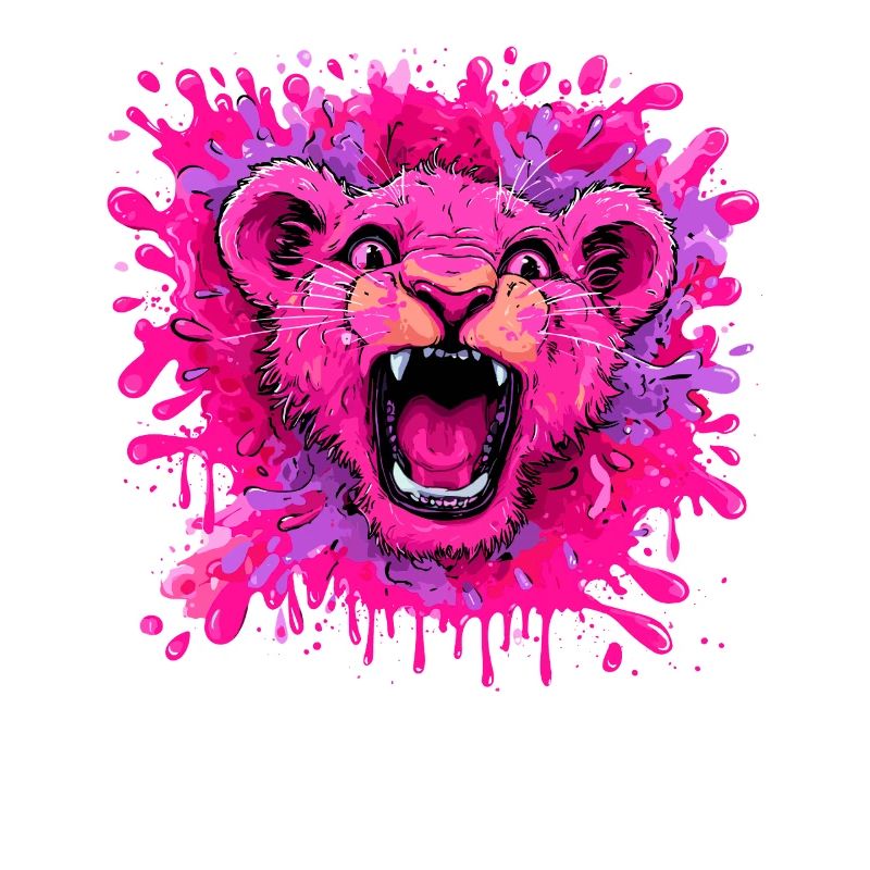 Pinker Löwe im Farbschwall