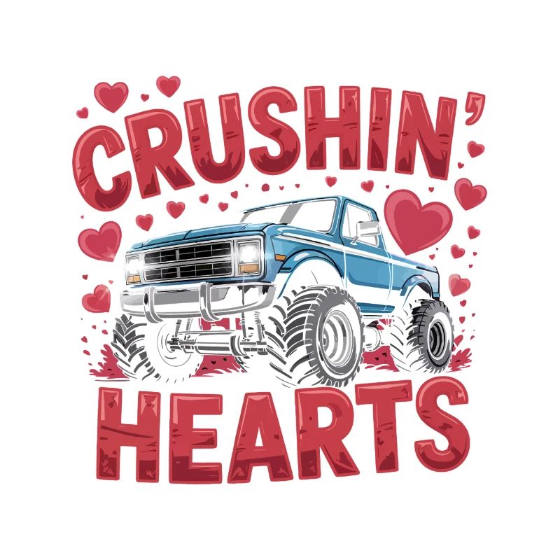 Valentinstag-Monstertrucks zerquetschen Herzen