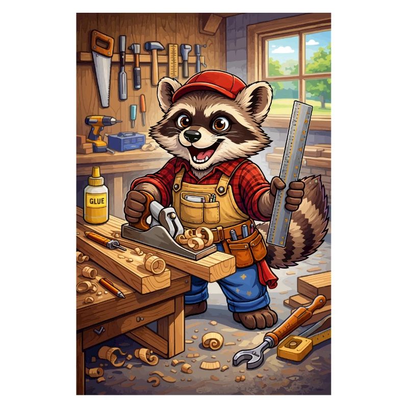 Waschbär Holzhandwerker