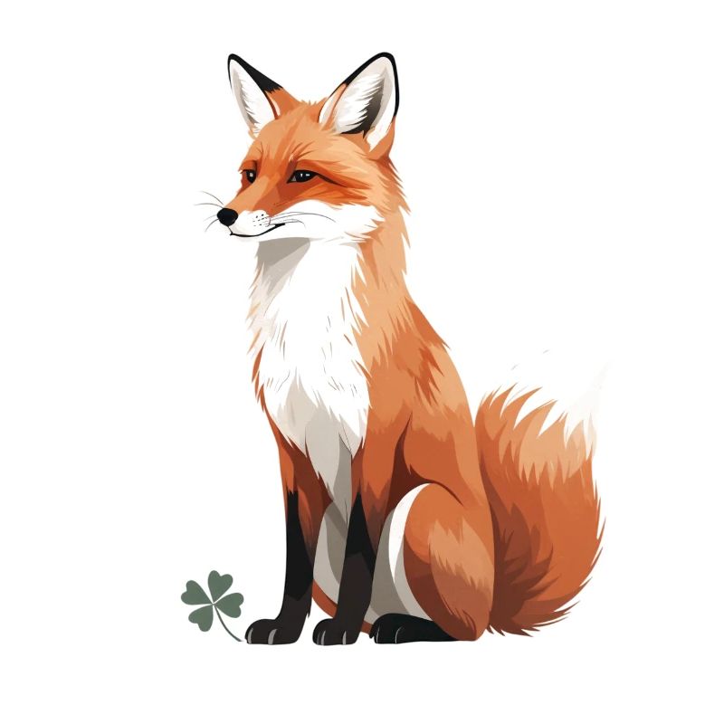 Sitzender Fuchs mit Kleeblatt