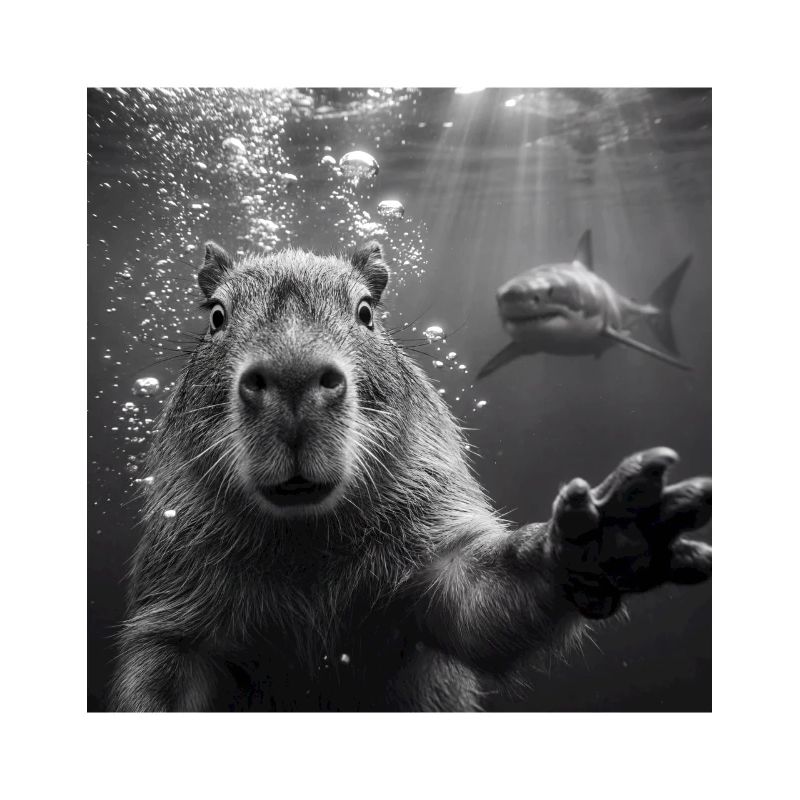 Capybara Selfie Underwater with Shark