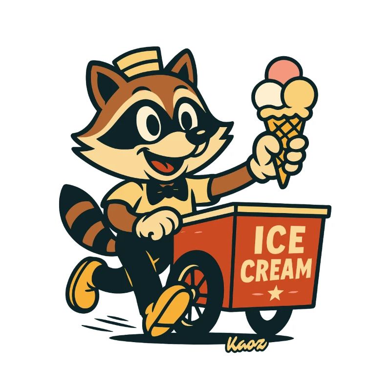 Waschbär Eisverkäufer Retro
