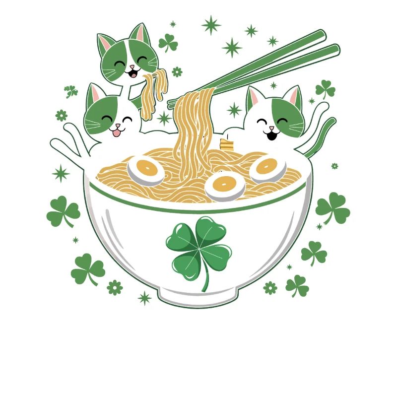 Katzen-Ramen Fiesta mit Glücksklee