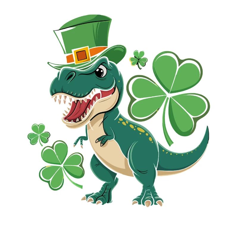 Dino vert avec chapeau de trèfle