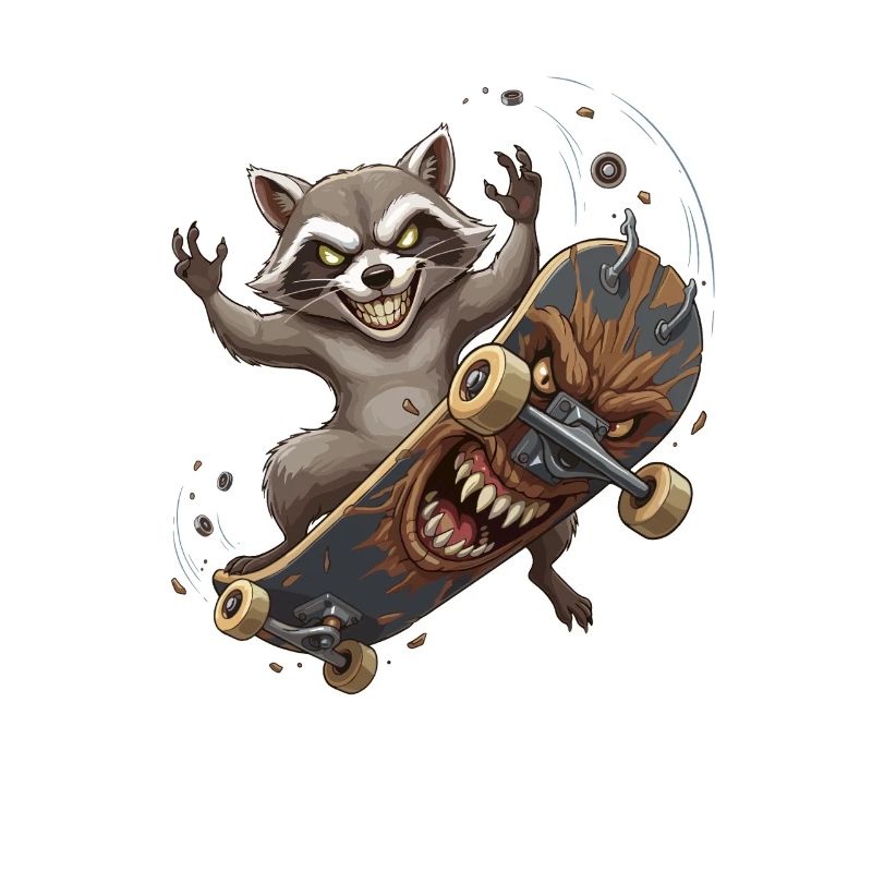Räuberischer Waschbär auf Skateboard