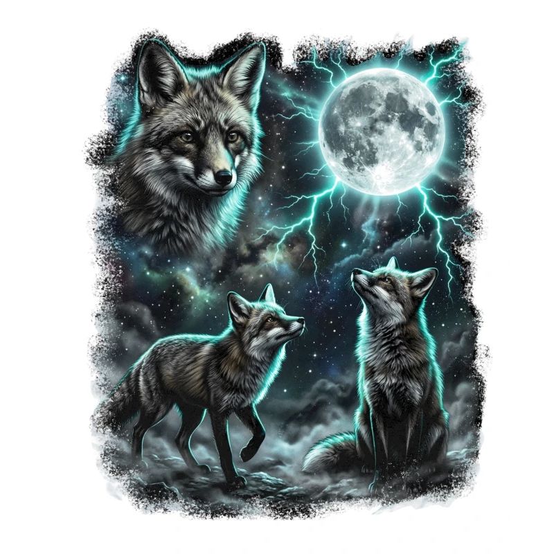 THREE Wild Foxes with Moon Wildlife Designs