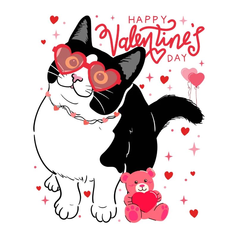 Valentinskatze mit Herzbrille