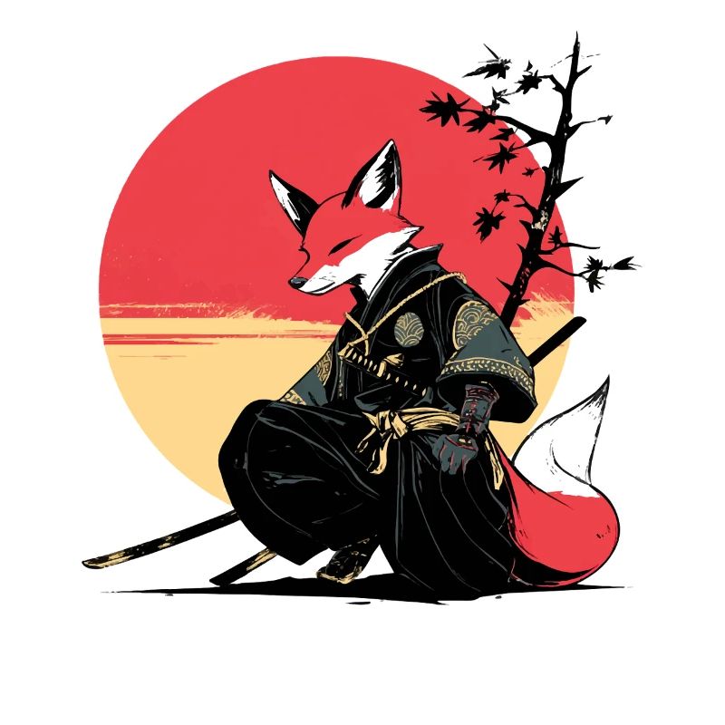 Fuchs-Samurai bei Sonnenuntergang