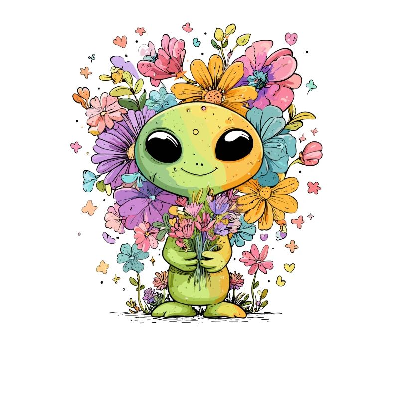 Blumenfreudiges Alien mit Blütenherzchen
