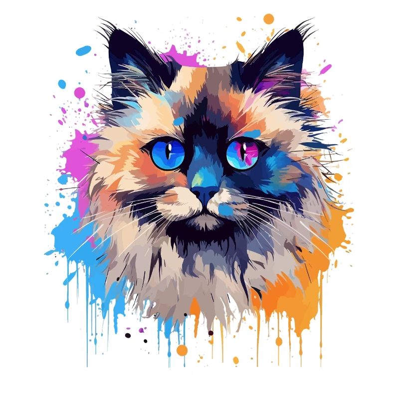 Bunte Birman-Katzengesicht-Splash-Kunst