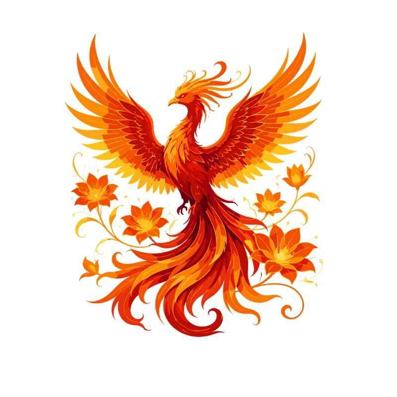 Flammender Phönix im Blütenkranz