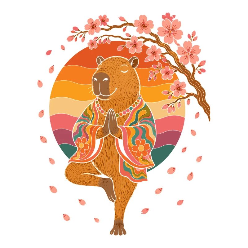 Meditierender Bär im Kirschblüten-Kimono