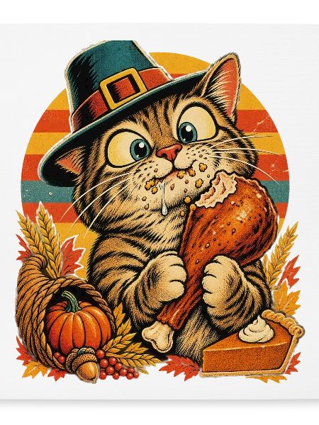 Thanksgiving-Katze mit erwischtem Truthahn
