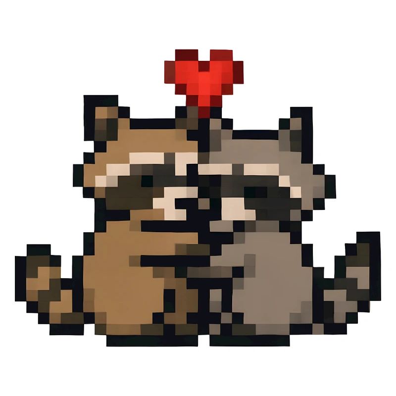 Pixelherz Waschbären Retro Pixelkunst