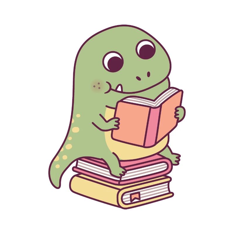 Niedlicher T-Rex Dinosaurier liest ein Buch